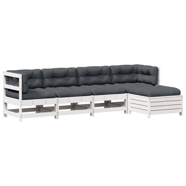 Grote foto vidaxl 5 delige loungeset met kussens massief grenenhout wit tuin en terras tuinmeubelen