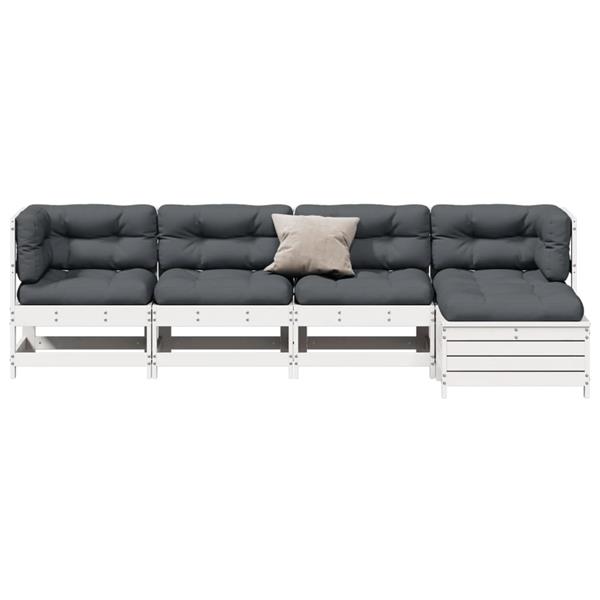 Grote foto vidaxl 5 delige loungeset met kussens massief grenenhout wit tuin en terras tuinmeubelen