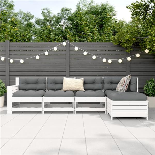 Grote foto vidaxl 5 delige loungeset massief grenenhout wit tuin en terras tuinmeubelen