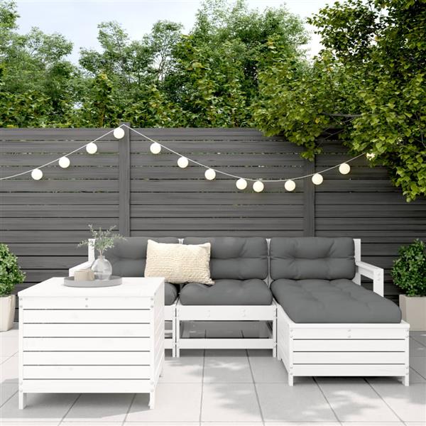 Grote foto vidaxl 5 delige loungeset massief grenenhout wit tuin en terras tuinmeubelen