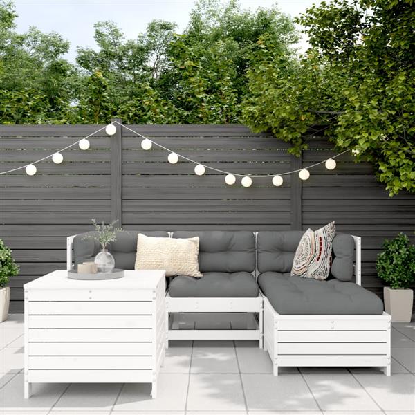 Grote foto vidaxl 5 delige loungeset massief grenenhout wit tuin en terras tuinmeubelen