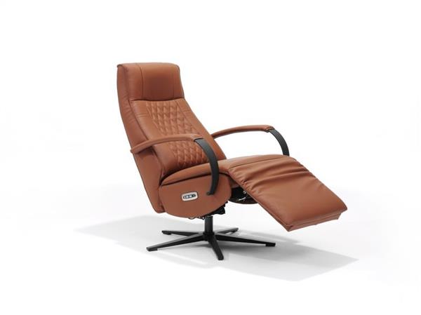 Grote foto relax fauteuil malaga rundleder 2 motors bediening cognac ruit huis en inrichting eettafels