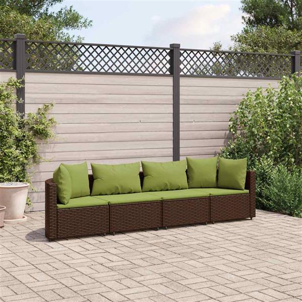 Grote foto vidaxl 4 delige loungeset met kussens poly rattan bruin tuin en terras tuinmeubelen