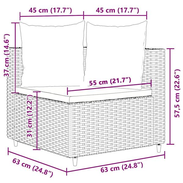 Grote foto vidaxl 3 delige loungeset met kussens poly rattan bruin tuin en terras tuinmeubelen