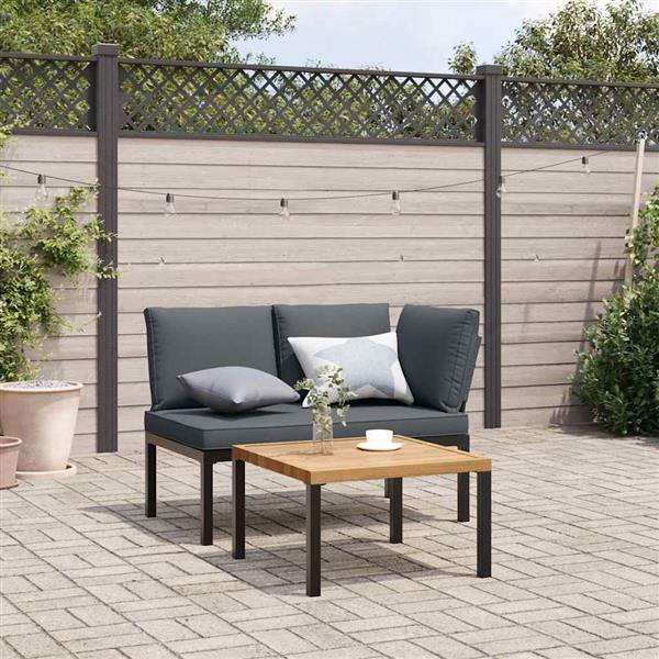 Grote foto vidaxl 2 delige loungeset met kussens aluminium zwart tuin en terras tuinmeubelen