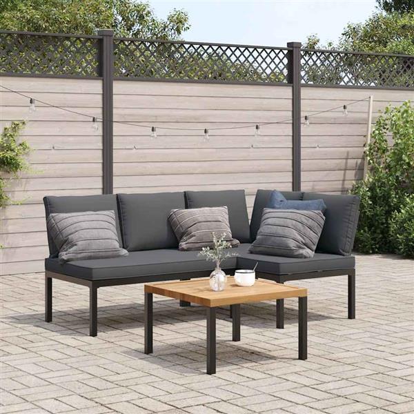 Grote foto vidaxl 3 delige loungeset met kussens aluminium zwart tuin en terras tuinmeubelen