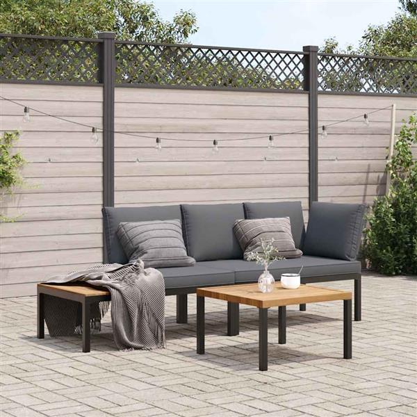 Grote foto vidaxl 3 delige loungeset met kussens aluminium zwart tuin en terras tuinmeubelen