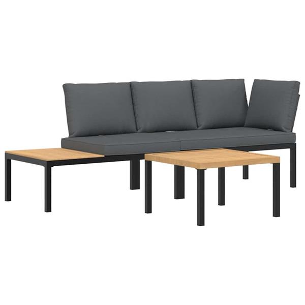 Grote foto vidaxl 3 delige loungeset met kussens aluminium zwart tuin en terras tuinmeubelen