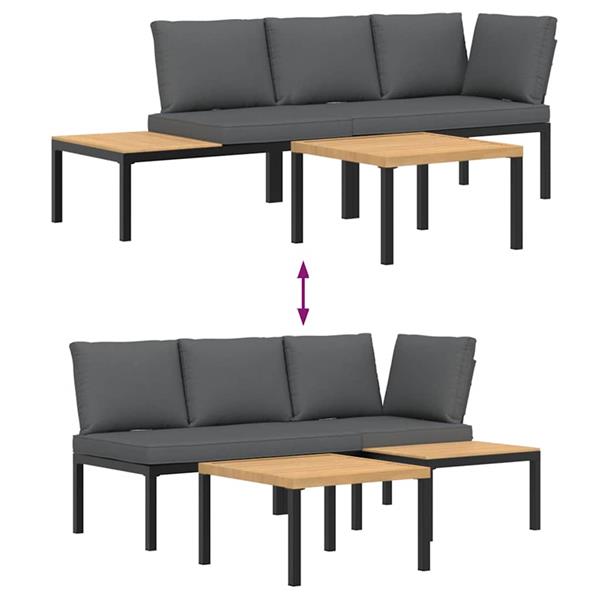 Grote foto vidaxl 3 delige loungeset met kussens aluminium zwart tuin en terras tuinmeubelen