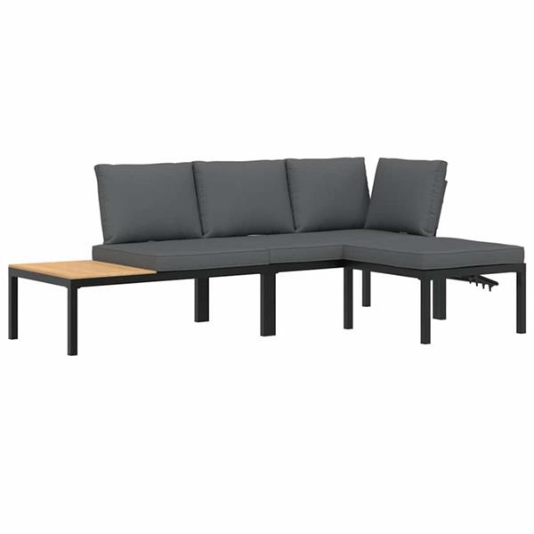 Grote foto vidaxl 3 delige loungeset met kussens aluminium zwart tuin en terras tuinmeubelen
