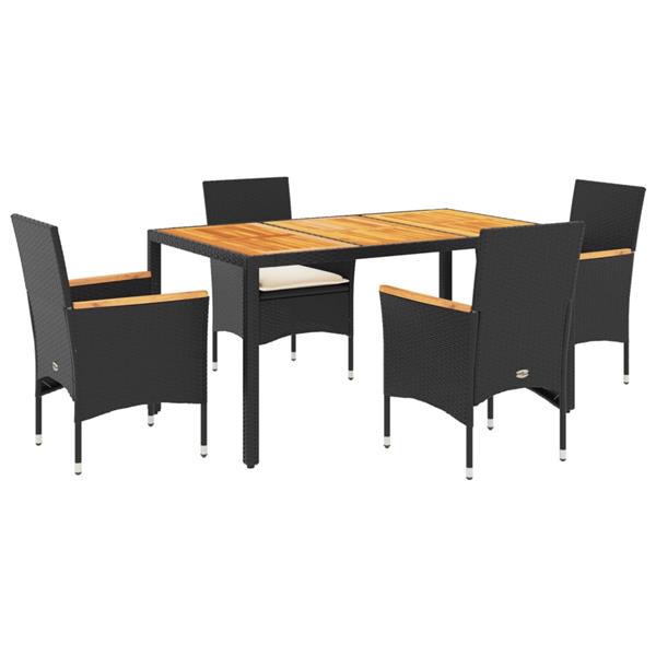 Grote foto vidaxl 5 delige tuinset met kussens poly rattan en acaciahouta zwart tuin en terras tuinmeubelen