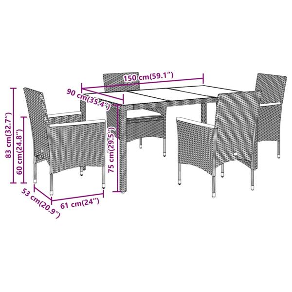 Grote foto vidaxl 5 delige tuinset met kussens poly rattan en acaciahouta zwart tuin en terras tuinmeubelen