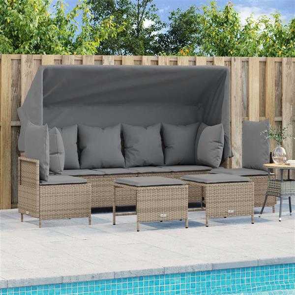 Grote foto vidaxl 5 delige loungeset met kussens poly rattan beige tuin en terras tuinmeubelen