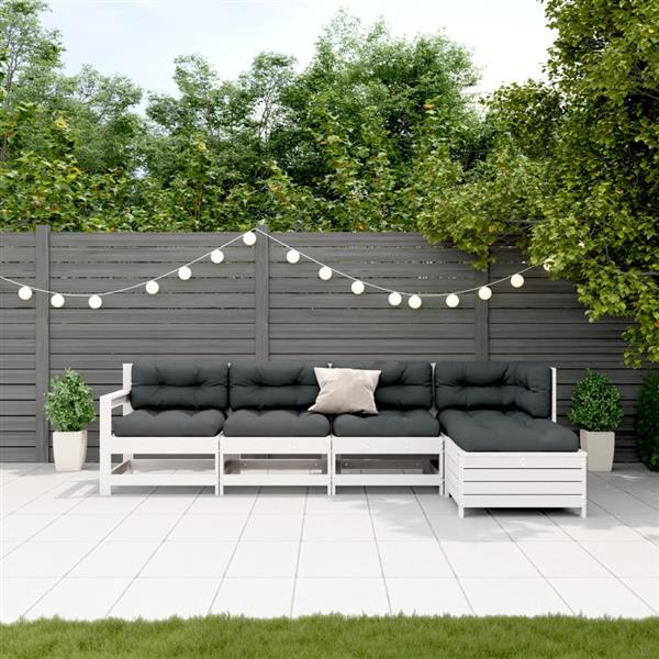 Grote foto vidaxl 5 delige loungeset met kussens massief grenenhout wit tuin en terras tuinmeubelen