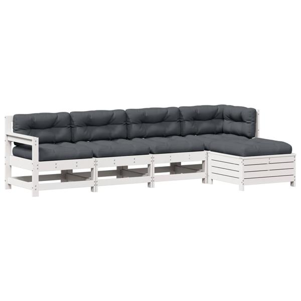 Grote foto vidaxl 5 delige loungeset met kussens massief grenenhout wit tuin en terras tuinmeubelen