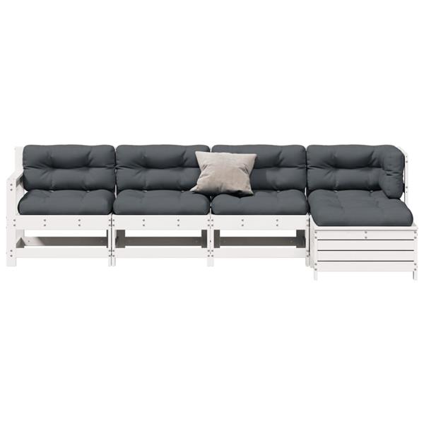 Grote foto vidaxl 5 delige loungeset met kussens massief grenenhout wit tuin en terras tuinmeubelen