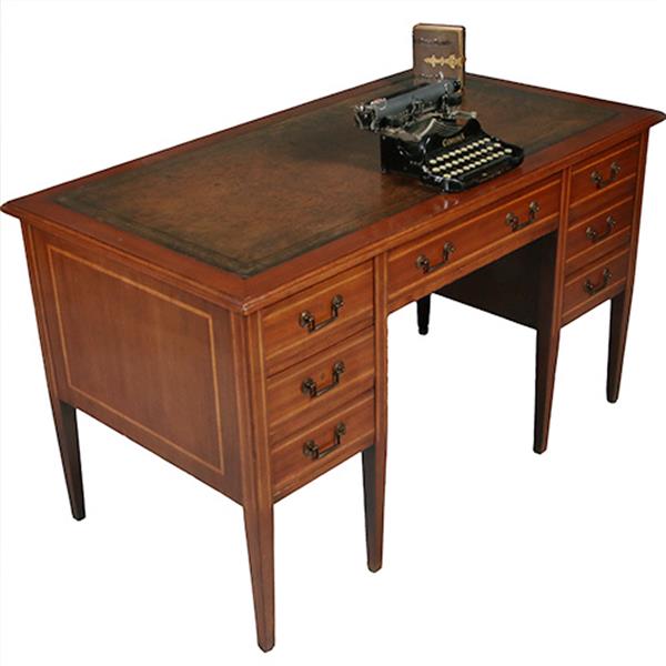 Grote foto antiek bureau met prachtig doorleefd leer en blonde ingelegde biezen ca 1875 no.281435 antiek en kunst overige in antiek gebruiksvoorwerpen