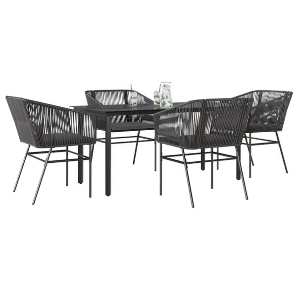 Grote foto vidaxl 5 delige tuinset met kussens poly rattan glas zwart tuin en terras tuinmeubelen