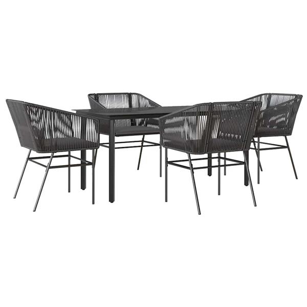 Grote foto vidaxl 5 delige tuinset met kussens poly rattan glas zwart tuin en terras tuinmeubelen
