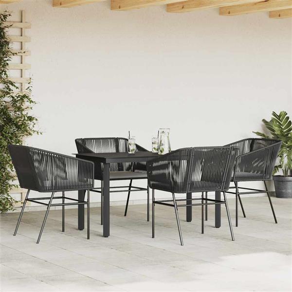 Grote foto vidaxl 5 delige tuinset met kussens poly rattan glas zwart tuin en terras tuinmeubelen
