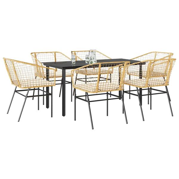 Grote foto vidaxl 7 delige tuinset met kussens poly rattan glas bruin tuin en terras tuinmeubelen