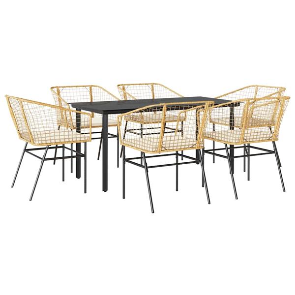 Grote foto vidaxl 7 delige tuinset met kussens poly rattan glas bruin tuin en terras tuinmeubelen