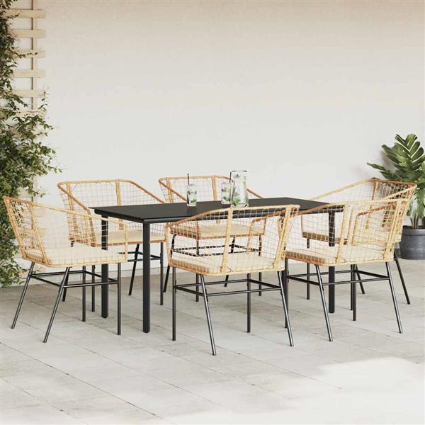 Grote foto vidaxl 7 delige tuinset met kussens poly rattan glas bruin tuin en terras tuinmeubelen