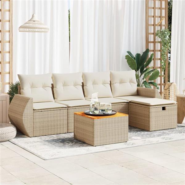 Grote foto vidaxl 6 delige loungeset met kussens poly rattan beige tuin en terras tuinmeubelen