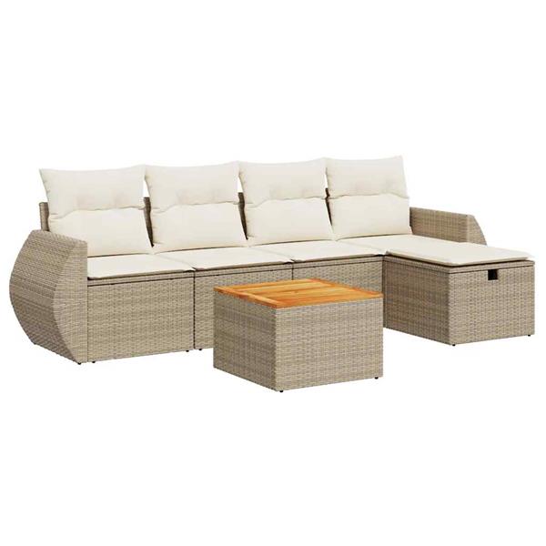 Grote foto vidaxl 6 delige loungeset met kussens poly rattan beige tuin en terras tuinmeubelen