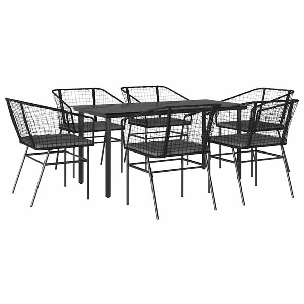 Grote foto vidaxl 7 delige tuinset met kussens poly rattan glas zwart tuin en terras tuinmeubelen
