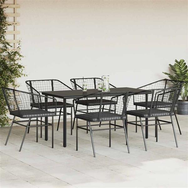 Grote foto vidaxl 7 delige tuinset met kussens poly rattan glas zwart tuin en terras tuinmeubelen
