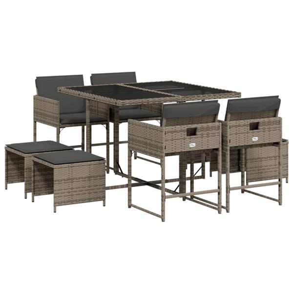 Grote foto vidaxl 9 delige tuinset met kussens poly rattan grijs tuin en terras tuinmeubelen