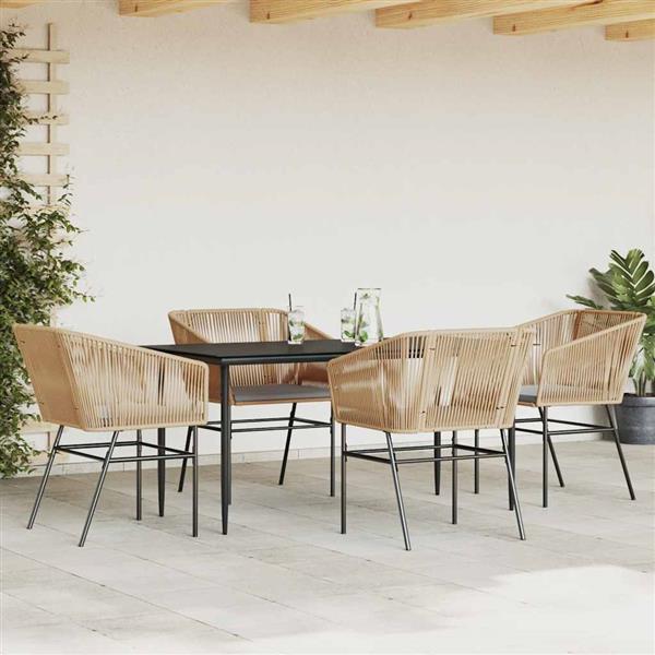 Grote foto vidaxl 5 delige tuinset met kussens poly rattan glas bruin tuin en terras tuinmeubelen