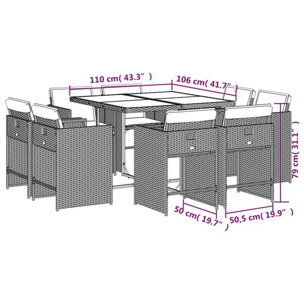 Grote foto vidaxl 9 delige tuinset met kussens poly rattan grijs tuin en terras tuinmeubelen