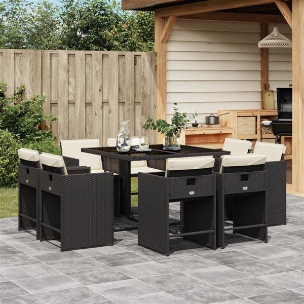 Grote foto vidaxl 9 delige tuinset poly rattan zwart tuin en terras tuinmeubelen