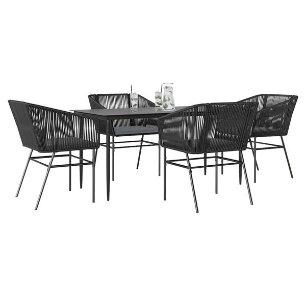 Grote foto vidaxl 5 delige tuinset met kussens poly rattan glas zwart tuin en terras tuinmeubelen