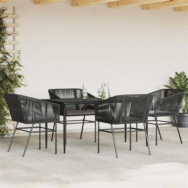 Grote foto vidaxl 5 delige tuinset met kussens poly rattan glas zwart tuin en terras tuinmeubelen