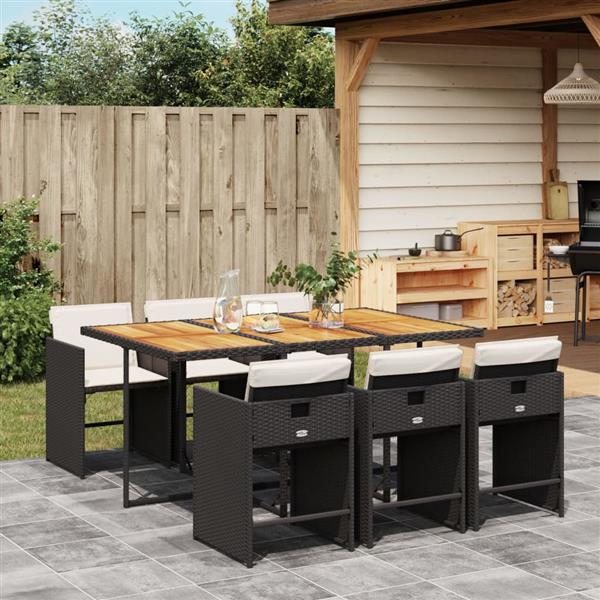 Grote foto vidaxl 7 delige tuinset met kussens poly rattan zwart tuin en terras tuinmeubelen