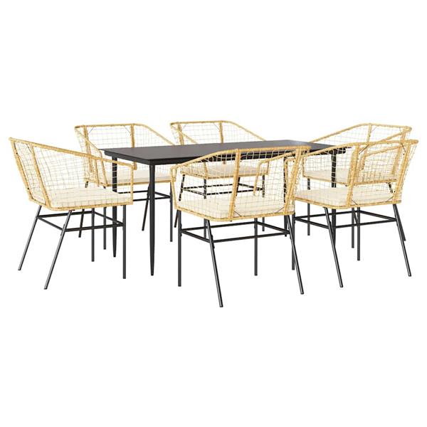 Grote foto vidaxl 7 delige tuinset met kussens poly rattan glas bruin tuin en terras tuinmeubelen