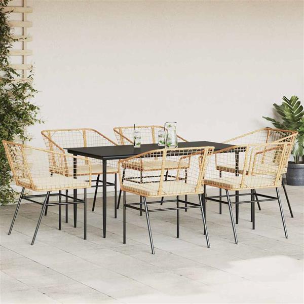 Grote foto vidaxl 7 delige tuinset met kussens poly rattan glas bruin tuin en terras tuinmeubelen