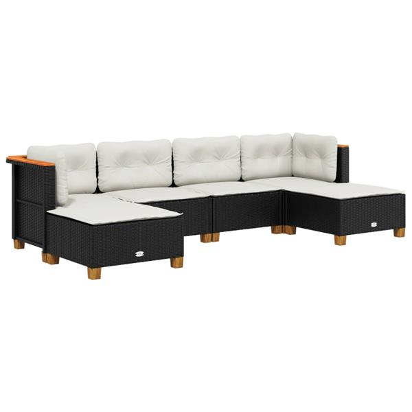 Grote foto vidaxl 6 delige loungeset met kussens poly rattan zwart tuin en terras tuinmeubelen
