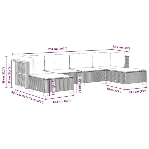 Grote foto vidaxl 6 delige loungeset met kussens poly rattan zwart tuin en terras tuinmeubelen