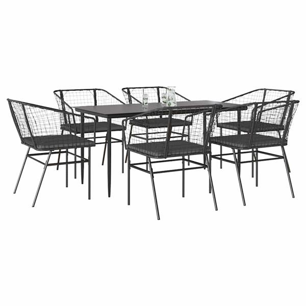Grote foto vidaxl 7 delige tuinset met kussens poly rattan glas zwart tuin en terras tuinmeubelen