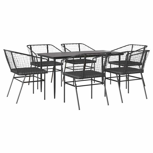 Grote foto vidaxl 7 delige tuinset met kussens poly rattan glas zwart tuin en terras tuinmeubelen