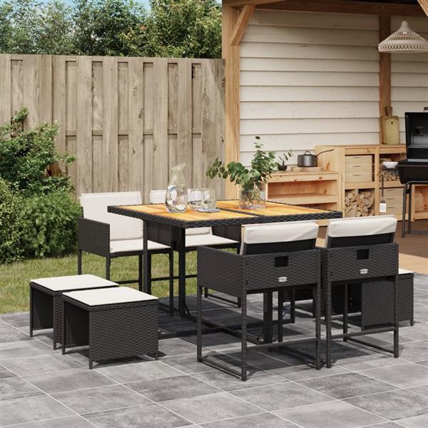 Grote foto vidaxl 9 delige tuinset poly rattan zwart tuin en terras tuinmeubelen
