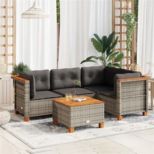 Grote foto vidaxl 5 delige loungeset met kussens poly rattan grijs tuin en terras tuinmeubelen