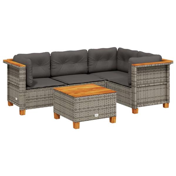 Grote foto vidaxl 5 delige loungeset met kussens poly rattan grijs tuin en terras tuinmeubelen