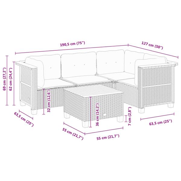 Grote foto vidaxl 5 delige loungeset met kussens poly rattan grijs tuin en terras tuinmeubelen