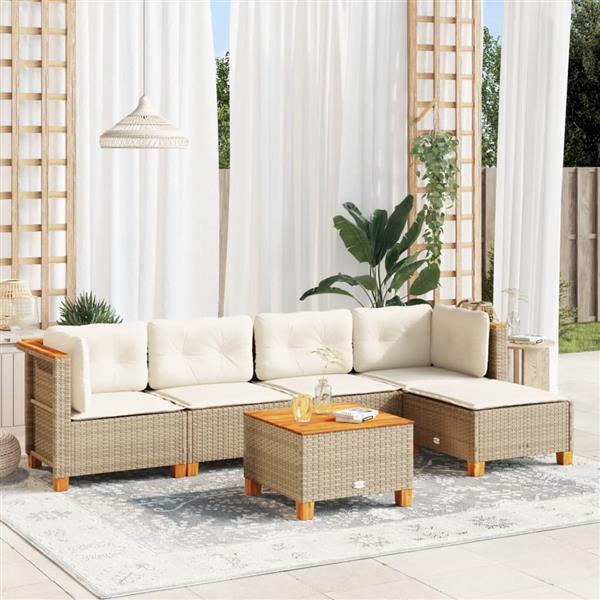 Grote foto vidaxl 6 delige loungeset met kussens poly rattan beige tuin en terras tuinmeubelen