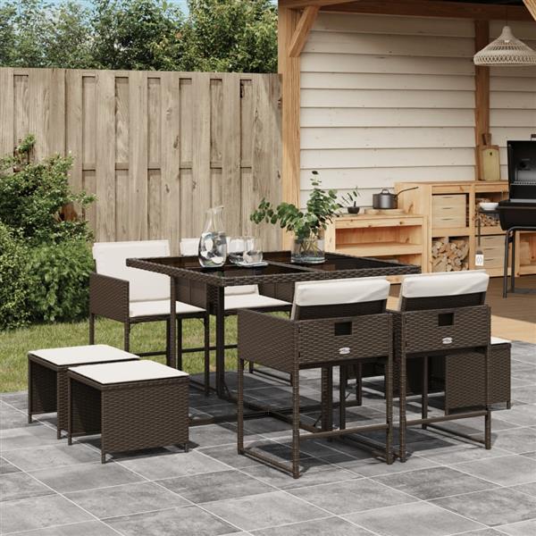 Grote foto vidaxl 9 delige tuinset met kussens poly rattan bruin tuin en terras tuinmeubelen